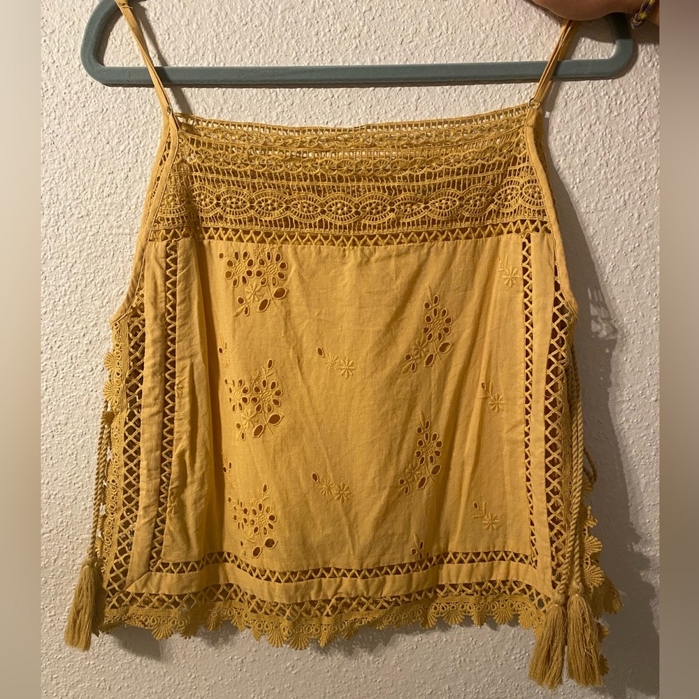 Free People Boho Lace Tassle Tank
